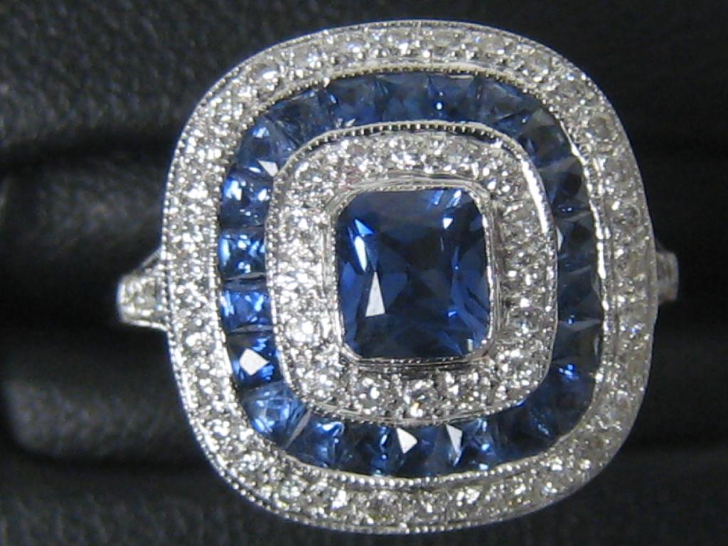 Appraisal: An Art Deco style Sapphire and Diamond Cluster Ring the