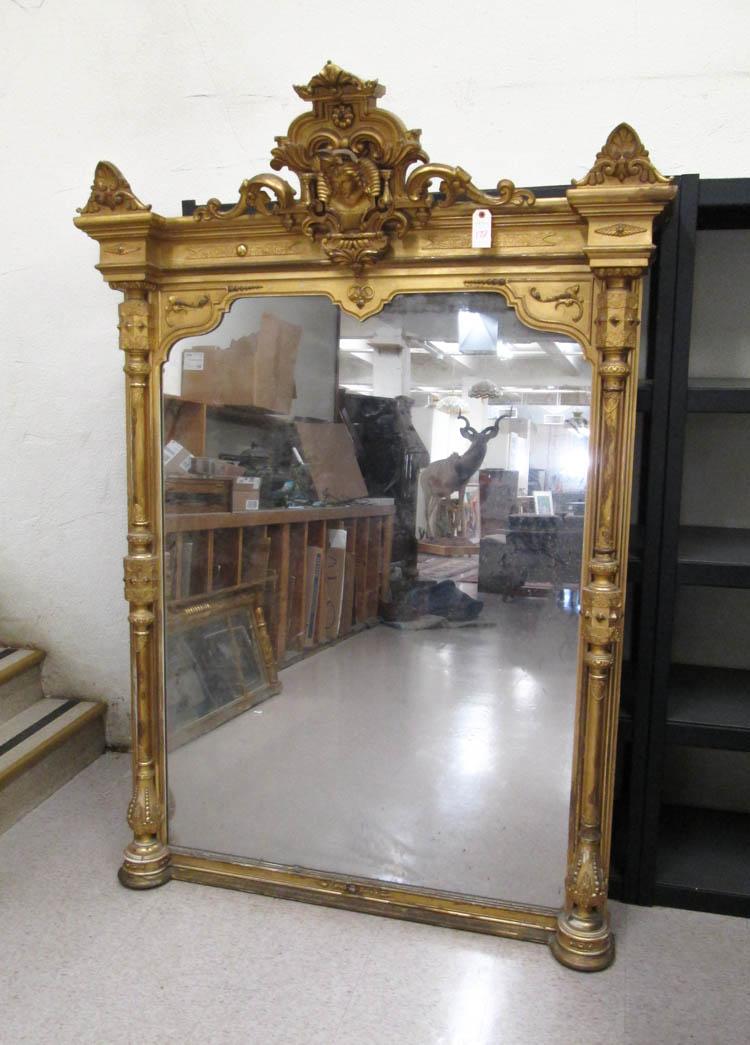 Appraisal: A VICTORIAN GILDED WOOD AND GESSO OVERMANTEL MIRROR American th