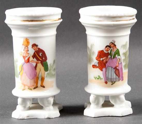 Appraisal: Pair of Austrian painted porcelain spill vases Estimate - All