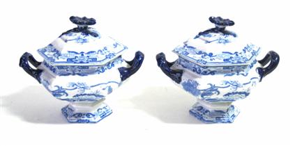 Appraisal: Two Staffordshire blue transfer-printed covered sauce dishesmasons's patent ironstone first