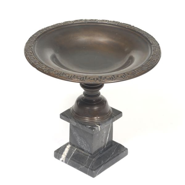 Appraisal: BELLE EPOQUE PATINATED BRONZE AND CARVED MARBLE TAZZA x Tazza