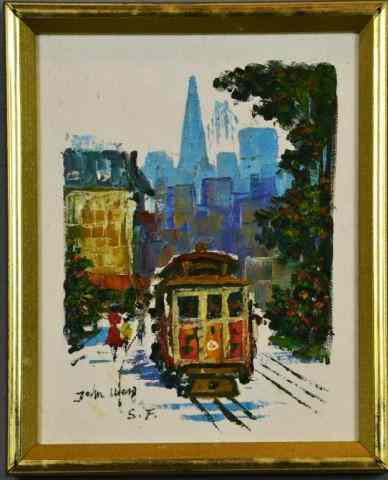 Appraisal: John Wong Oil Paninting On CanvasDepicting a San Francisco Trolley