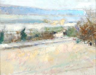 Appraisal: ROBERT SUDLOW - OIL ON PAPER Titled 'Frosty Snowdown '