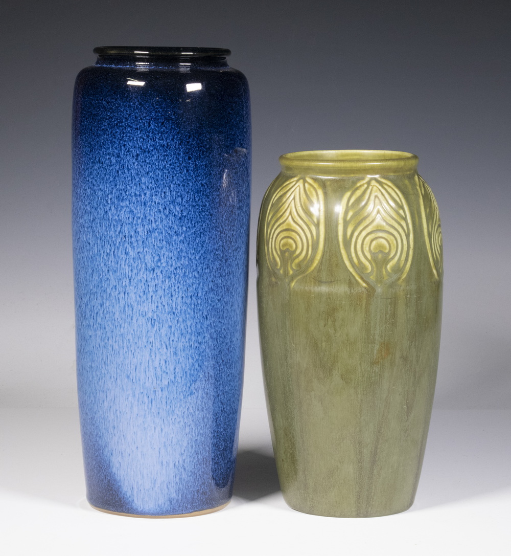 Appraisal: AMERICAN ART POTTERY VASES INCL ROOKWOOD Pieces incl Rookwood Peacock