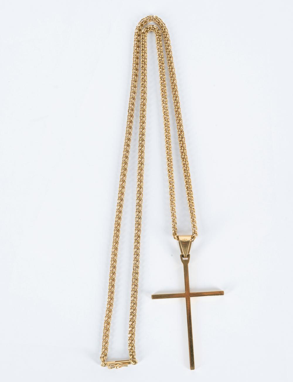 Appraisal: KARAT YELLOW GOLD CROSS NECKLACE inches long grams Condition