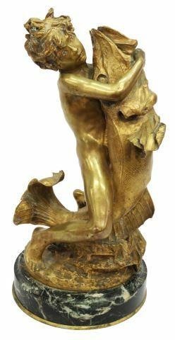 Appraisal: Bronze sculpture on marble base Enfant au poisson Boy with