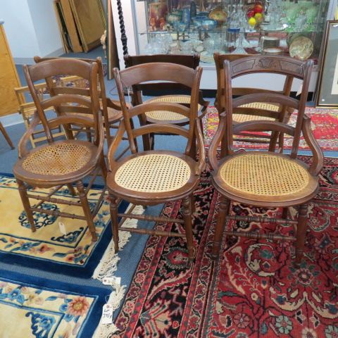 Appraisal: Antique Chairs cane seats curved ladder back style