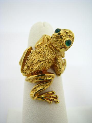 Appraisal: K Yellow Gold Whimsical Frog Motif Ring with cabochon emerald