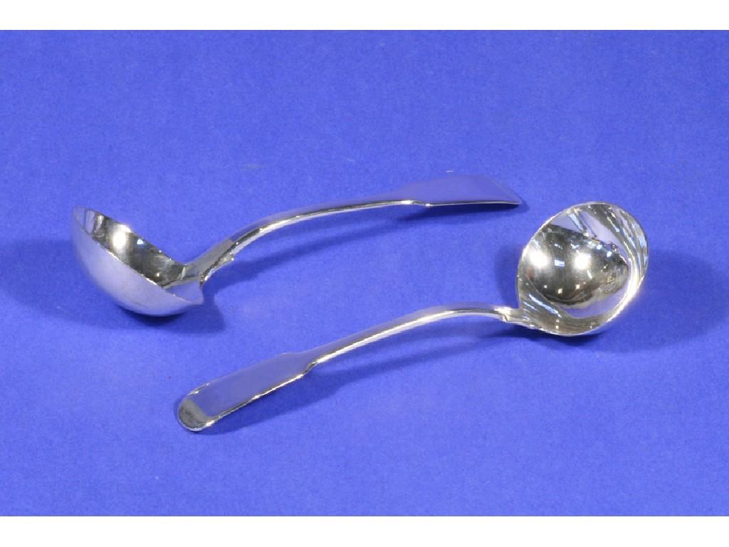 Appraisal: A PAIR OF SCOTTISH GEORGE IV SAUCE LADLES of fiddle