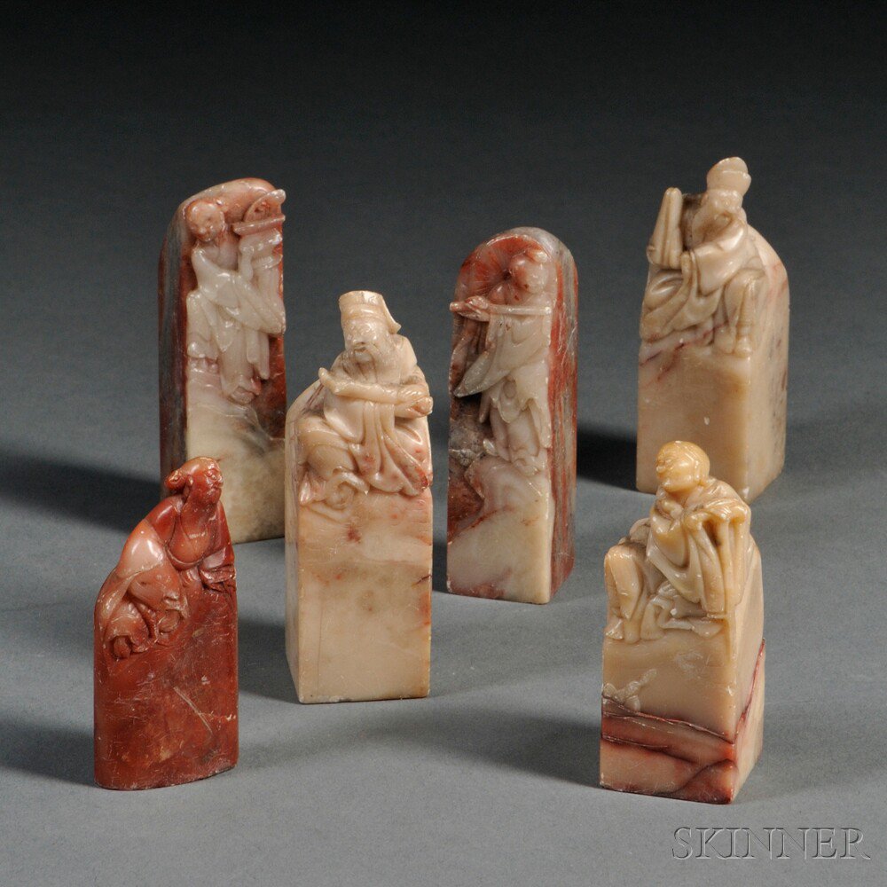 Appraisal: Six Carved Stone Seals China five rectangular and one oval