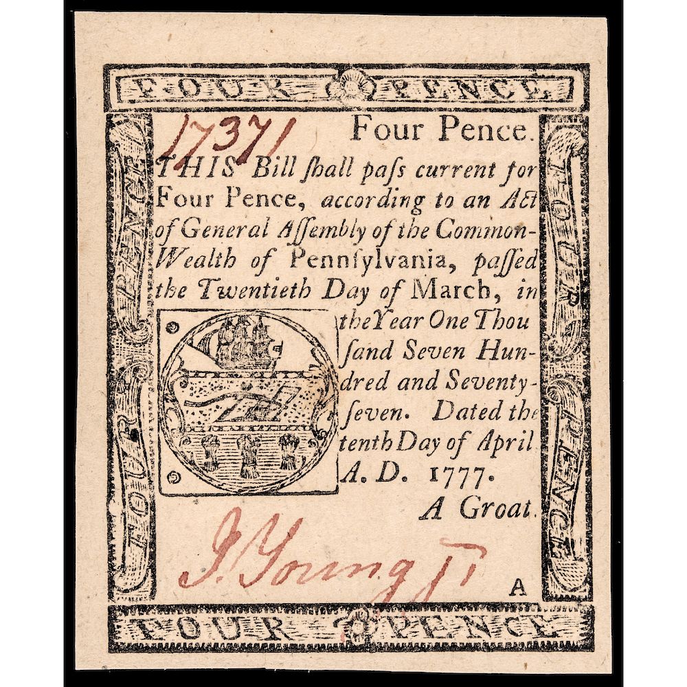 Appraisal: Colonial Currency Penn April Four Pence PMG Choice Uncirculated- Pennsylvania