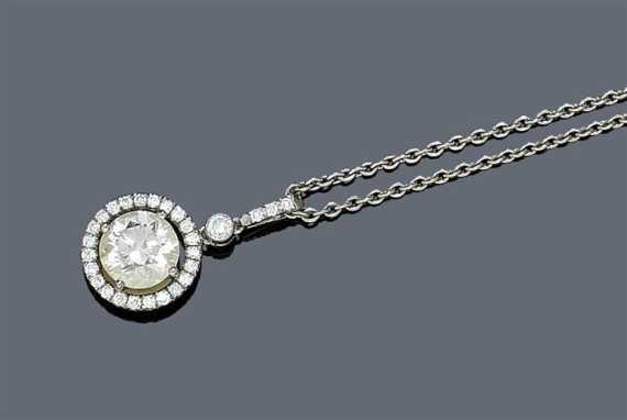 Appraisal: DIAMOND PENDANT WITH CHAIN ca Platinum Fancy pendant of brilliant-cut