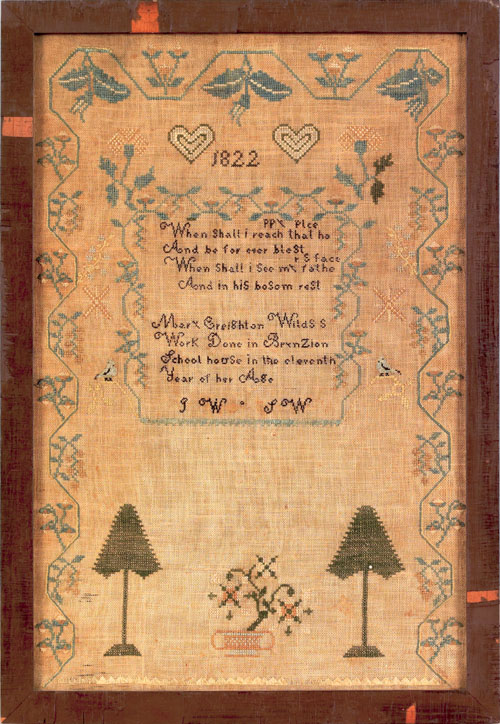 Appraisal: Pennsylvania silk on linen sampler dated wrought by Mary Creighton