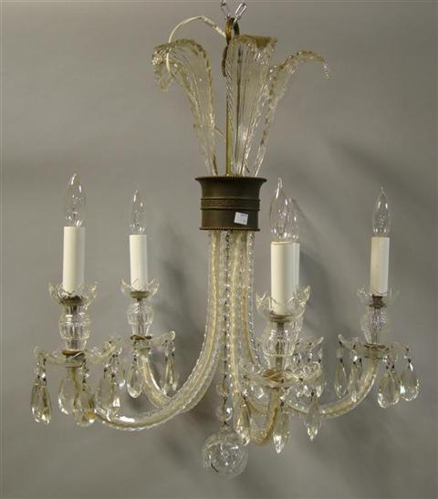 Appraisal: GEORGIAN STYLE CUT GLASS CHANDELIER The attractive scrolling plumed sections