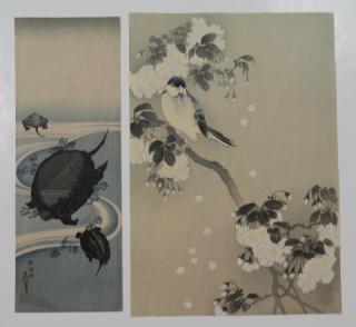 Appraisal: Japanese School woodblocks Japanese School- Turtles Two Birds in Tree-