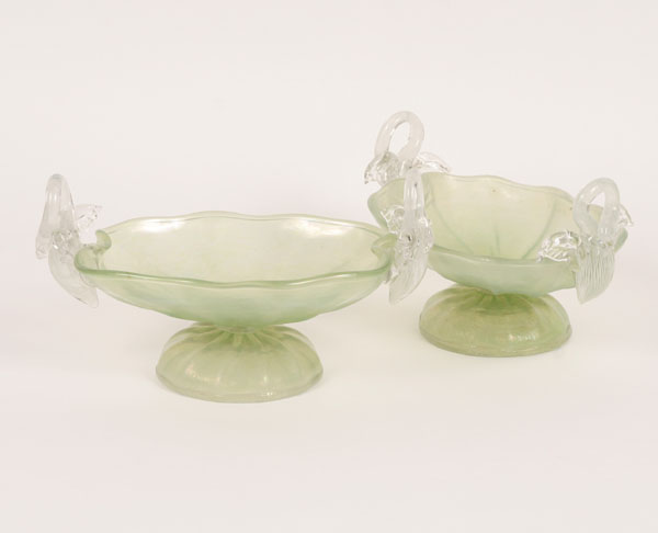 Appraisal: Two European seafoam green art glass footed bowls iridescent stretch