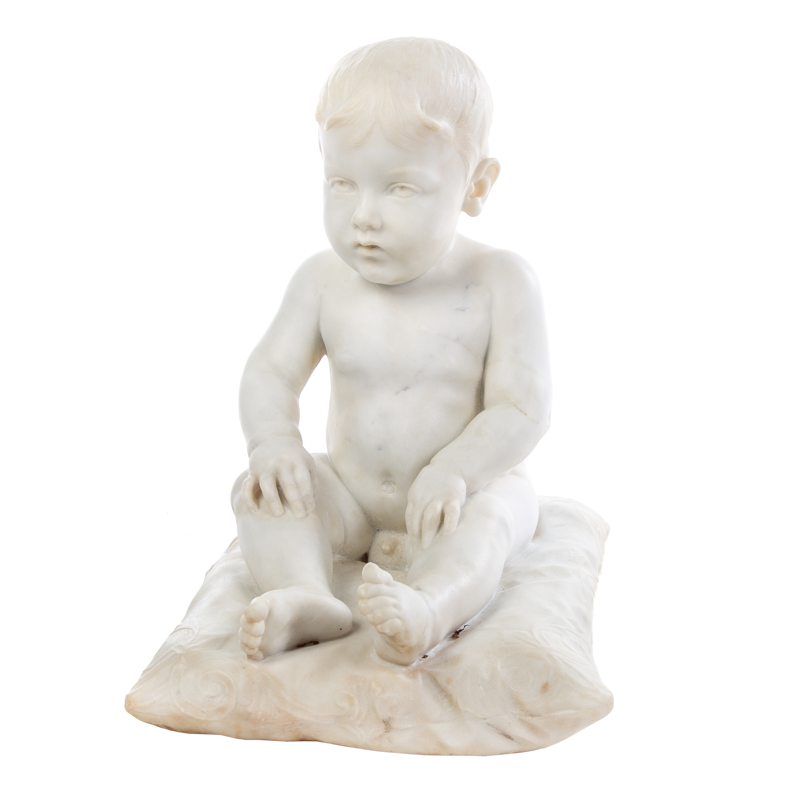 Appraisal: GRANDE TOUR CARVED MARBLE CHILD Late th century signed Barbiru