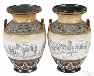 Appraisal: Pair of Doulton Lambeth vases with incised horse decoration by