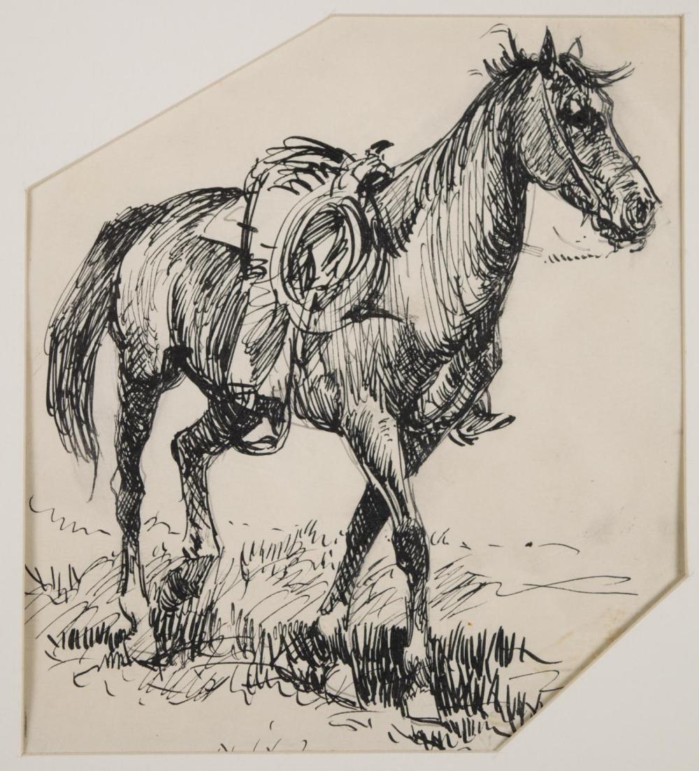 Appraisal: EDWARD BOREIN California - ink and pencil on paper Saddled