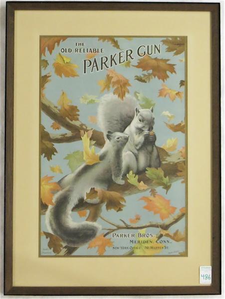 Appraisal: ADVERTISEMENT LITHOGRAPH The Old Reliable Parker Gun circa 's two