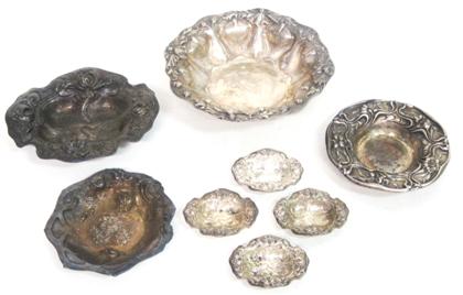 Appraisal: Collection of sterling silver Art Nouveau bowl s and salts