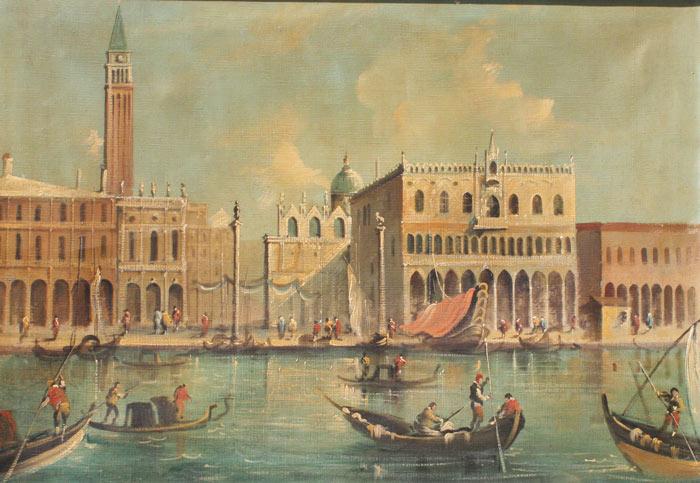 Appraisal: DECORATIVE VENETIAN CANAL SCENE AFTER GUARDI OIL Canvas '' x