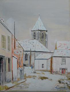 Appraisal: Fine gouache on cardboard Eglise de Villiens Sure Morin by