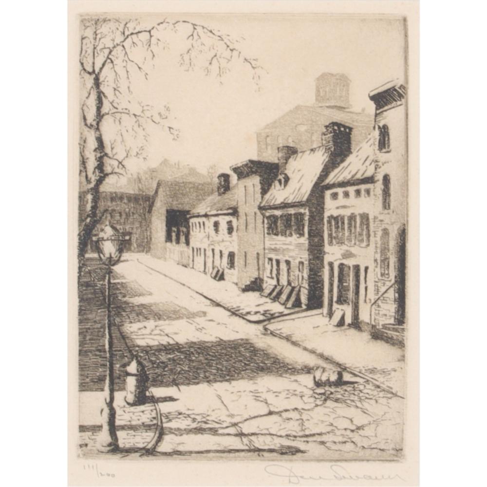 Appraisal: DON SWANN AMERICAN - VILLAGE STREET ETCHING X X FRAME