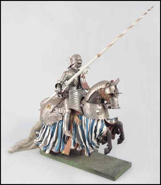 Appraisal: ARTICULATED KNIGHT ON HORSEBACK Comprised of a suit of armor