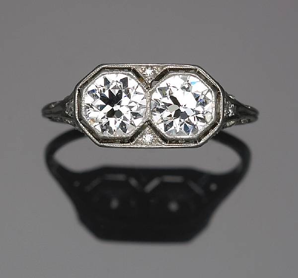 Appraisal: A diamond twin stone ring Shreve amp Co featuring two