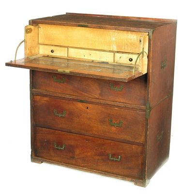 Appraisal: A Victorian teak and oak campaign secretaire chest with brass