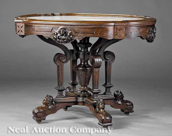 Appraisal: An American Renaissance Carved Rosewood Center Table late th c