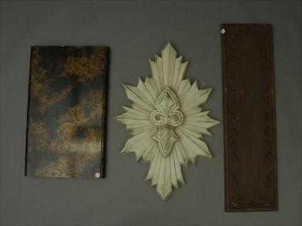 Appraisal: Carved Wood Panel together with a White-Painted Fleur-de-lys Wall Decoration