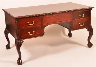 Appraisal: Reproduction Chippendale Mahogany Desk Gadrooned molded rectangular top belly drawer