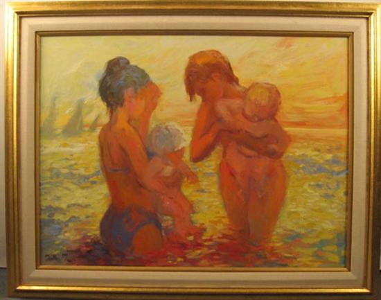 Appraisal: Martha Moore - Mothers and Children on Beach Oil on