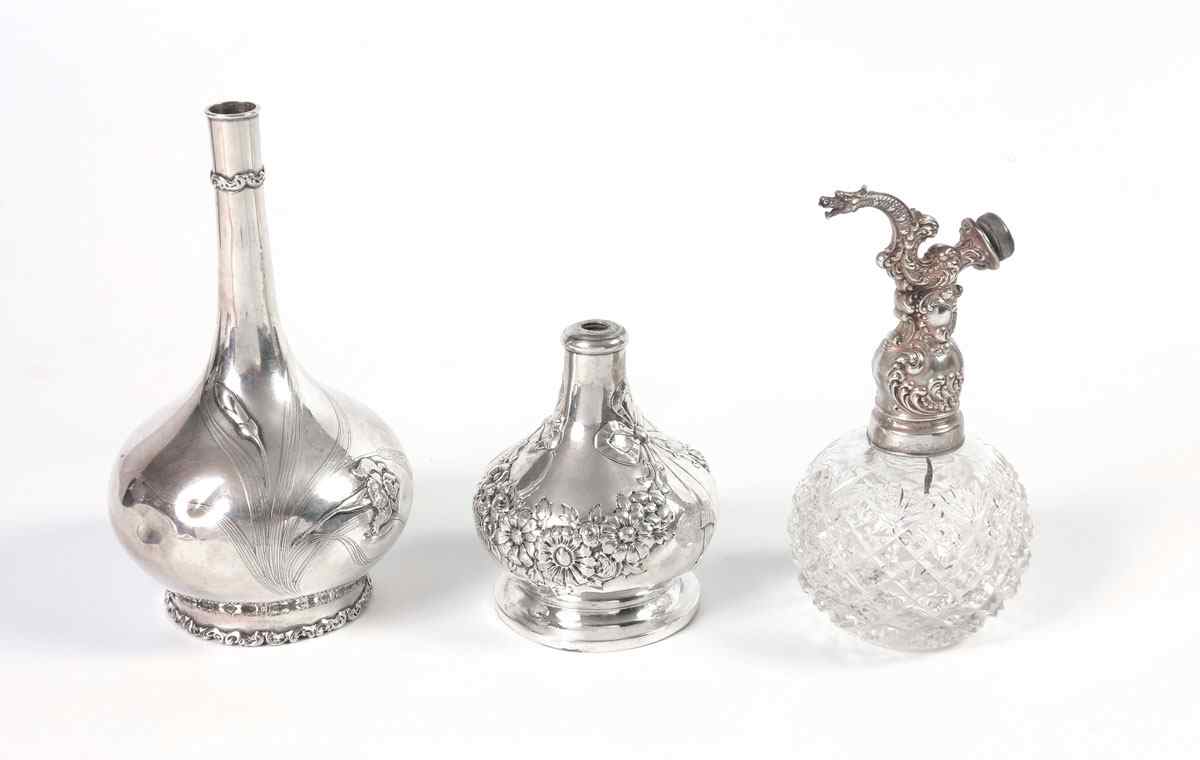 Appraisal: ART NOUVEAU STERLING MOUNTED PERFUMES To include Whiting cattail and