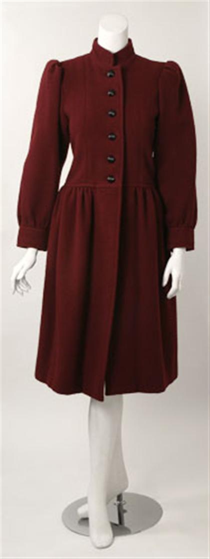 Appraisal: Yves Saint Laurent wool felt coat s- s Burgundy felted