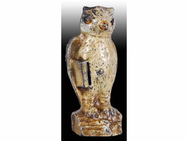 Appraisal: Cast Iron Owl Slot in Book Mechanical Bank Description Kilgore