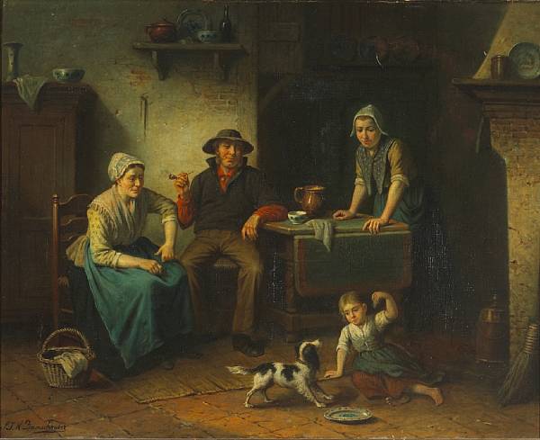 Appraisal: Jan Jacobus Matthijs Damschr der Dutch - Domestic bliss signed