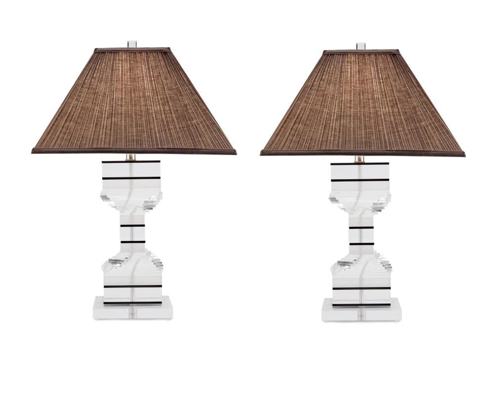 Appraisal: A pair of Karl Springer-style spiral Lucite table lamps Mid-