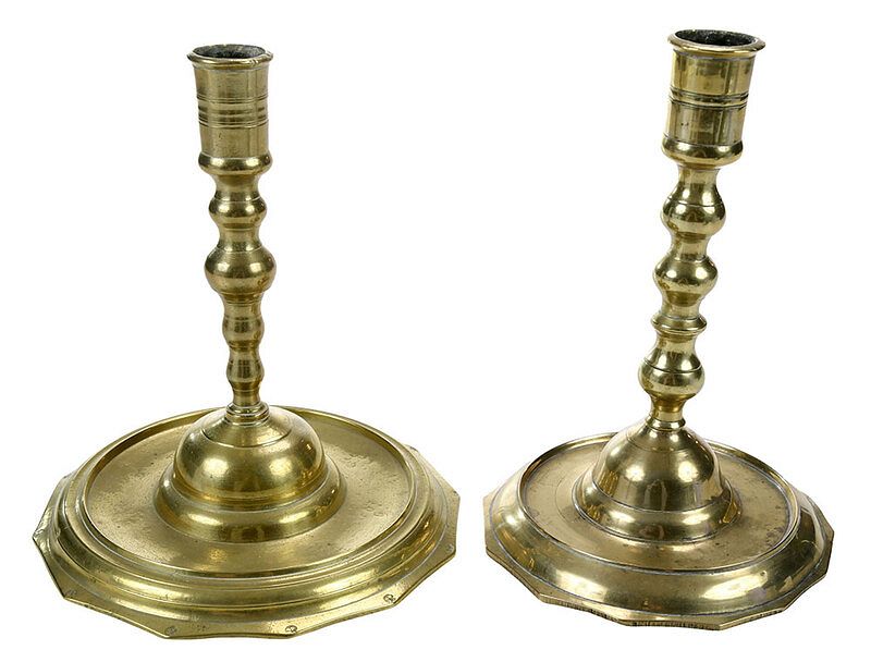 Appraisal: Two Continental Brass Candlesticks probably Persian possibly th century each