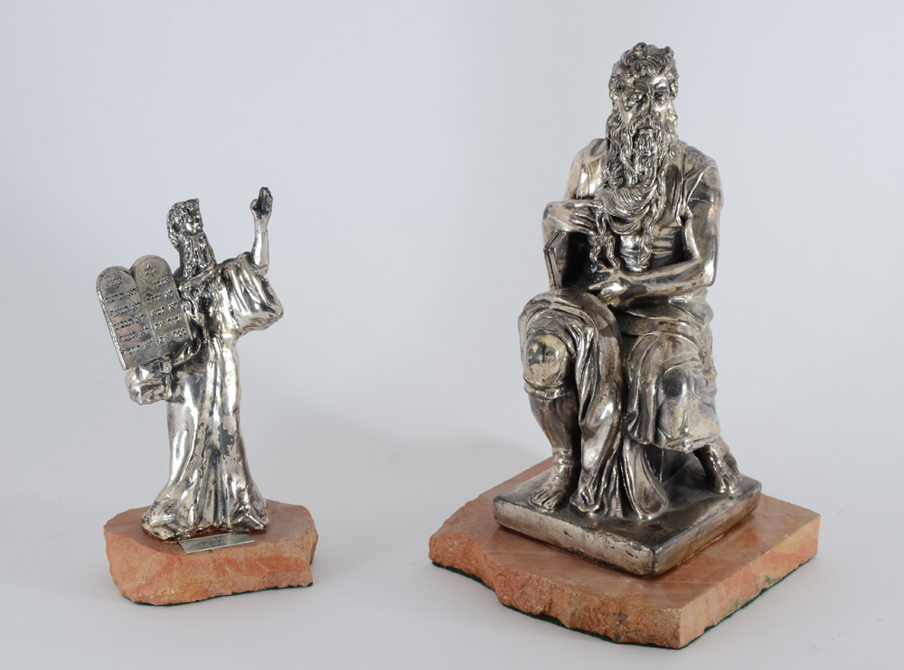 Appraisal: ISRAEL SILVER CLAD FIGURES OF MOSES pieces total to include