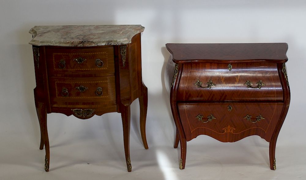 Appraisal: Lot of Inlaid Comodes One a Louis XV Style bronze