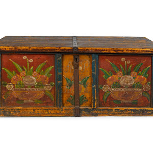 Appraisal: A Northern European Painted Pine Blanket Chest th Century Height