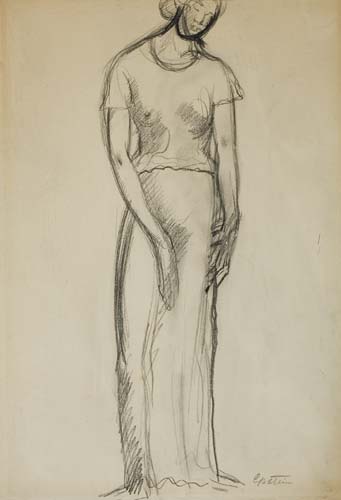 Appraisal: JACOB EPSTEIN Study of a Standing Model Pencil on cream