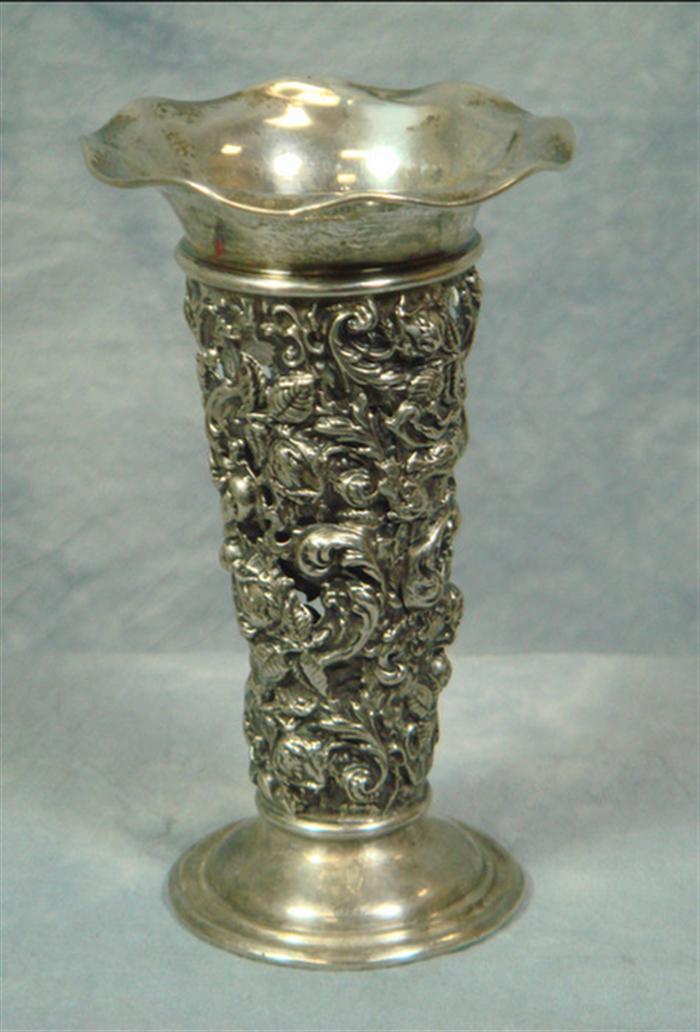 Appraisal: Mauser sterling silver vase frame with pierced floral repousse design