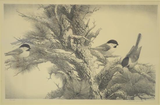 Appraisal: Stow Wengenroth American - lithograph ''Little Friends'' black capped chickadees