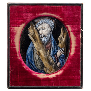 Appraisal: A Continental Enameled Plaque Depicting St Andrew Probably French th