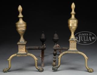 Appraisal: FINE PAIR OF PHILADELPHIA OR BALTIMORE STYLE ANTIQUE BRASS ANDIRONS