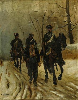 Appraisal: Continental School Returning from Battle Oil on canvas signed A